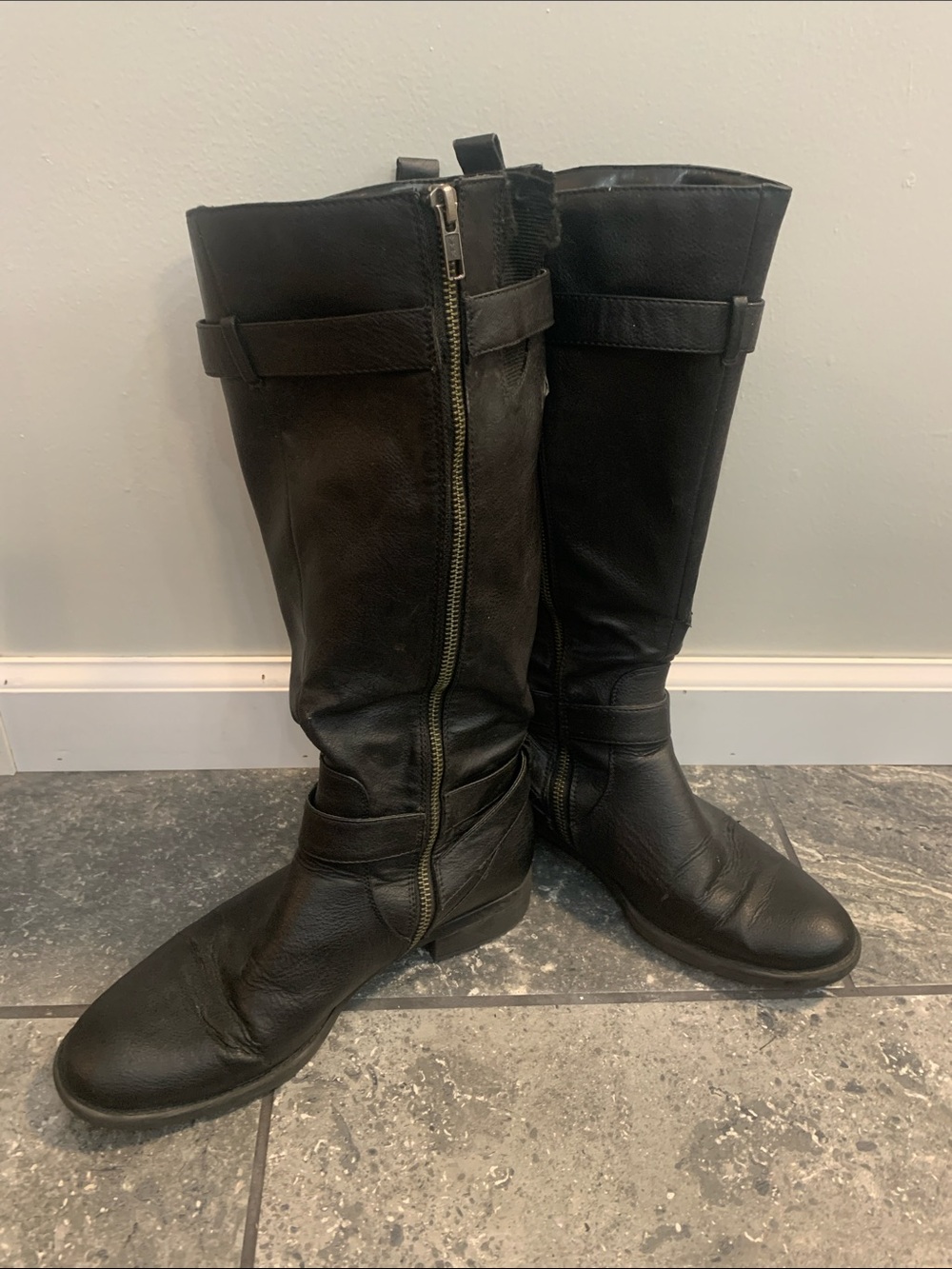 Bass Black Lace-Up Knee-High Leather Boots